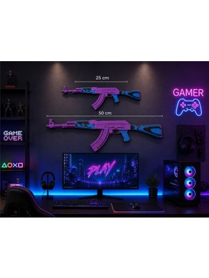 Dekoratif 2d Ak-47 Midnight Laminate | 25 & 50 cm | Oyuncu Odası & Duvar Aksesuarı