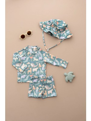 Lollie Baby&Kids Uv Korumalı Mayo Şapka Takım Bebek & Çocuk - Green Jungle