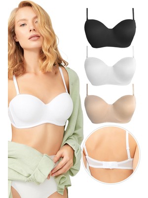 Cottonhill Balenli Toparlayıcı Dolgusuz Straplez Sütyen 3'lü Paket