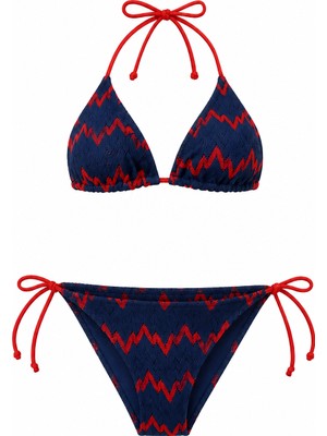 Aquella Kendinden Desenli Triko Üçgen Bikini Takım