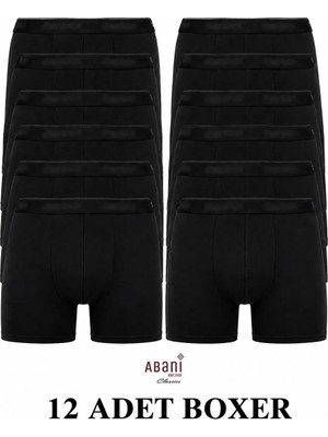 Abani Classic 12 Adet Erkek Boxer Şort Paçalı Ekonomik Paket Pamuk Likralı Konforlu Siyah