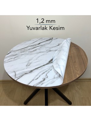 Yuvarlak 1,2 mm Mermer Desenli Kalın Pvc Masa Örtüsü Kaymaz Silinebilir Masa Koruyucu - D01