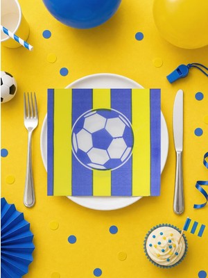 Parti Adresi Sarı Lacivert Futbol Temalı Kağıt Peçete – Doğum Günü Parti Süsleri 20'li