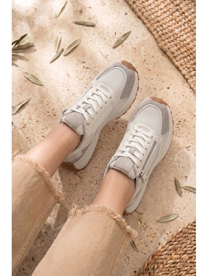 Stilbagshoes Carol Yan Fermuar Detaylı Ithal Model Kadın Spor Ayakkabı Beyaz