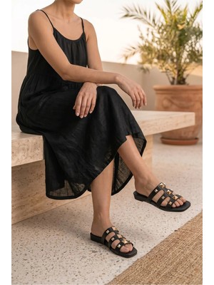 Stilbagshoes Glorie Metal Trok Toka Detaylı Kadın Terlik Siyah