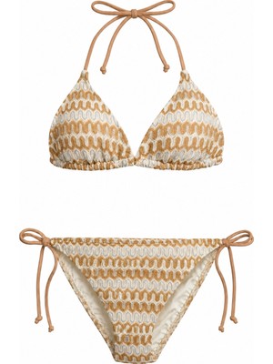 Aquella Renkli Triko Üçgen Bikini Takım