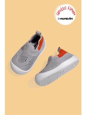 Mumenim Luuq Bebek - Çocuk Esnek Barefoot Yumuşak Taban Gri Turuncu Ilk Adım Spor Ayakkabısı - Spor Sneaker