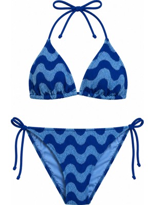 Aquella Renkli Triko Üçgen Bikini Takım