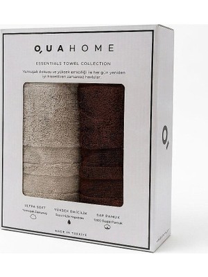 Qua Home Senza Saçaklı %100 Pamuk 2li Yüz Havlusu Kahve Bej Kutu 50x80 Cm