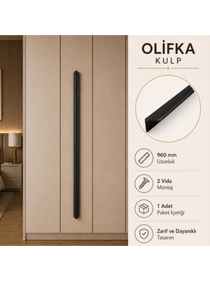 Badem10 Lüx Olifka Çizgili Mat Siyah Çekmece Kulpu 960 mm Dolap Kapak Kulbu Modern Mobilya Aksesuarı