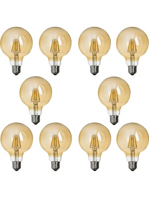 Edison G95 10'lu Rustik 6W LED Ampul Amber Renk E-27 Duy Tipi Gün Işığı ile Dekoratif Aydınlatma