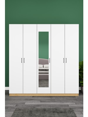 Asra Trend Lüks 5 Kapaklı Çekmeceli Gardırop %100 Mdf Askılı Aynalı Düzenleyici Elbise Dolabı G-04