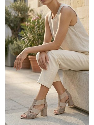 Stilbagshoes Keely Yan Lastik Detaylı Lazerli Açık Kadın Günlük Ayakkabı Bej
