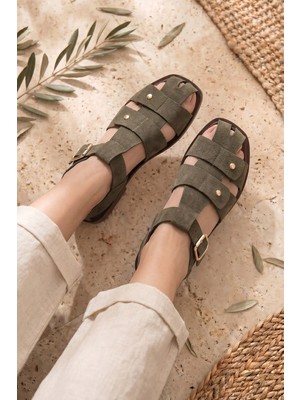 Stilbagshoes Sissy Pim Detaylı Ön Kapalı Ithal Model Kadın Sandalet Yeşil