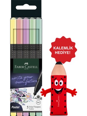 Faber-Castell Grip Finepen Ince Keçe Uçlu Kalem Seti,5’li,pastel Renk,0.4 mm Uç,metal Destekli,kalemlik Hediyeli