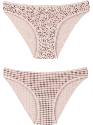 Eslara Kadın 2'li Pamuklu Desenli Bikini Külot Seti - Zebra-Kare Desenli