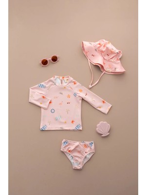 Lollie Baby&Kids Uv Korumalı Mayo Şapka Takım Bebek & Çocuk - Pink Beach