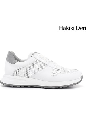 Gönderi(r) Erkek 001-Beyaz  Bağcıklı Hakiki Deri Comfort Sneaker