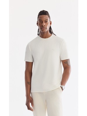 AVVA Erkek Beyaz Bisiklet Yaka Bi-Stretch Baskılı Regular Fit T-Shirt B001040