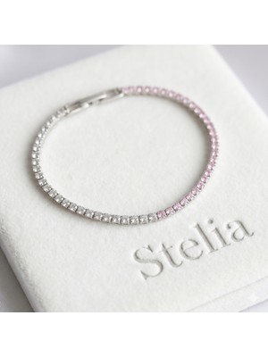 Stelia Bileklik - Pembe ve Beyaz Zirkon Taşlı Gümüş Renk Su Yolu Kadın Bileklik