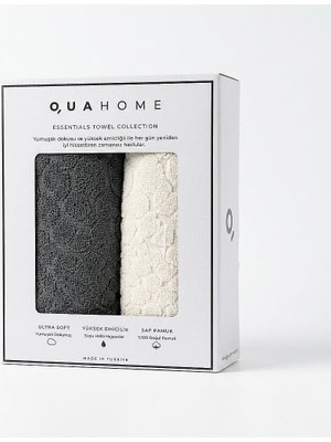 Qua Home Velune %100 Pamuk 2li Yüz Havlusu Antrasit Ekru Kutu 50X80 cm