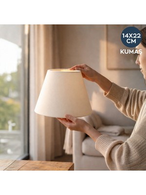 Homing 22 cm Krem Kumaş Abajur Başlığı Ev ve Ofis Kullanımı İçin Modern Tasarım