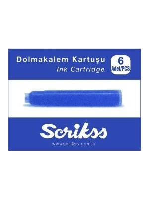 Scrikss Mavi Dolma Kalem Kartuşu 6'lı Paket Renkli Yazım İçin Uygun Kalem Aksesuarı
