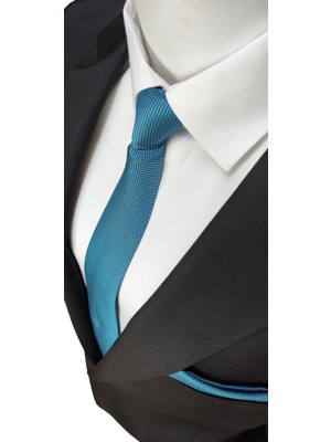 Elegante Cravatte Mavi Armürlü Dokuma Kravat Mikro Kumaş ve Mendil ile Şık Tasarım