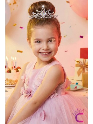 Cinderella Tiara Zirkon Taşlı Kız Çocuk Prenses Doğum Günü Tacı 10CM - Düğün Kına Taç Taraklı Saç Topuz Tokası
