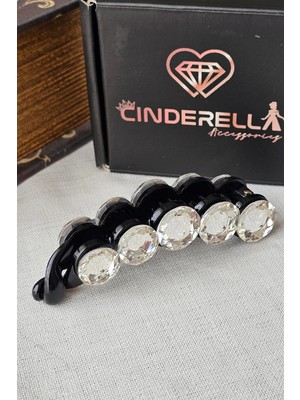 Cinderella Effortless Chic Rhinestone Taşlı Siyah Muz Toka 10CM - Kaydırmaz Dişli Kıstırmalı Kapan Saç Tokası