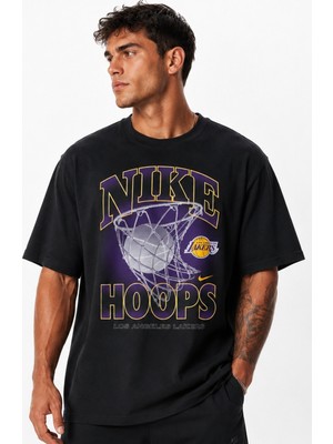 Nike Los Angeles Lakers Courtside Loose Fit Mens Tee Erkek Grafik Baskılı Bol Kesim Tişört Siyah