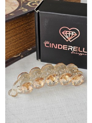 Cinderella Zarif Şık Banana Clip Rhinestone Taşlı Gold Muz Toka 10CM - Kaydırmaz Dişli Kıstırmalı Saç Tokası