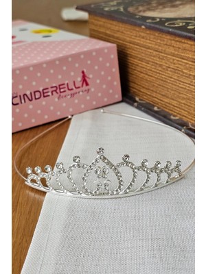 Cinderella Zirkon Taşlı Kız Çocuk Prenses Tacı Gümüş MODEL12 - Doğum Günü Parti Düğün Kına Kuran Saç Bandı Toka