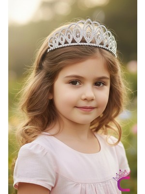Cinderella Zirkon Taşlı Kaydırmaz Taraklı Prenses Tacı Gümüş - Düğün Gelin Kına Doğum Günü Taç Saç Bandı Toka