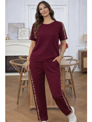 Defy Moda Kısa Kollu Bısıklet Yakalı Viskon Iki Iplik Bluz ve Pantolon Ikili Takım