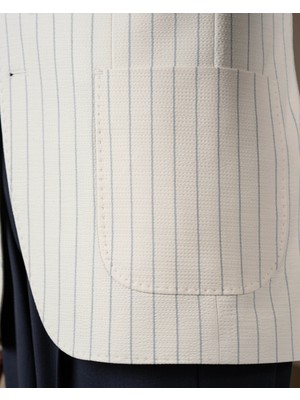 Slim Fit Erkek Mono Yaka Torba Cep Çizgili Tek Ceket Mavi T20086-19