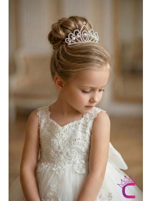 Cinderella Taraklı Kız Çocuk Prenses Tacı Incili Zirkon Taşlı Saç Topuz Tokası Düğün Nikah Kına Doğum Günü Taç