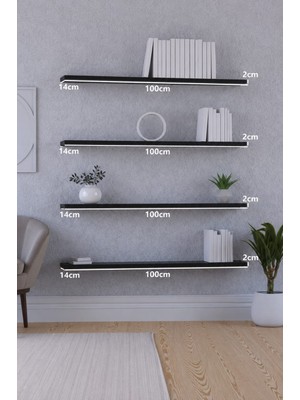 yankı-byeg 100 cm 4lü Mat Siyah Mdf Uçan Duvar Rafı Gizli Bağlantı Kitaplık