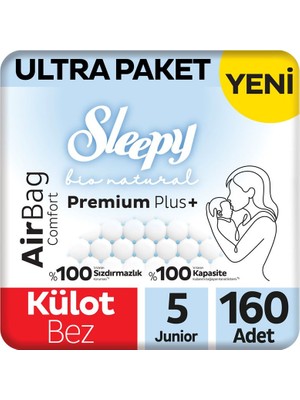 Sleepy Bio Natural Premium Plus Airbag Comfort Ultra Paket Külot Bez 5 Numara Junior 160 Adet