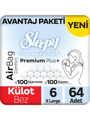 Sleepy Bio Natural Premium Plus Airbag Comfort Avantaj Paketi Külot Bez 6 Numara Xlarge 64 Adet