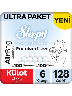 Sleepy Bio Natural Premium Plus Airbag Comfort Ultra Paket Külot Bez 6 Numara Xlarge 128 Adet