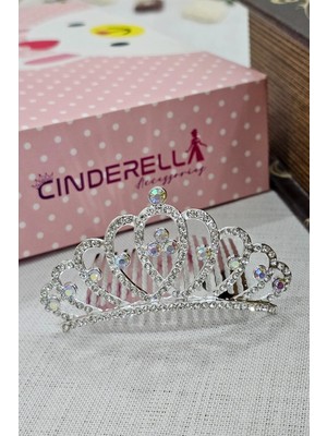 Cinderella Zirkon Kristal Taşlı Kız Çocuk Prenses Doğum Günü Tacı - Parti Düğün Nikah Taraklı Saç Topuz Tokası