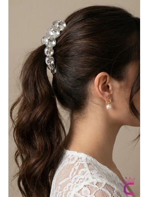 Cinderella Effortless Chic Rhinestone Taşlı Muz Toka Gümüş 10CM - Kaydırmaz Dişli Kıstırmalı Kapan Saç Tokası
