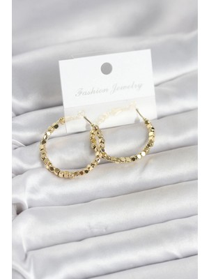 Toyigoo Mey Ithalat® Pirinç Gold Renk Minimal Kare Halka Kadın Küpe TYGRSYT9573