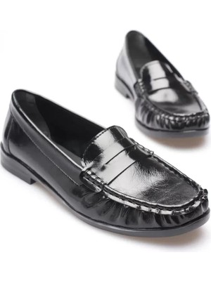 modaiconu Siyah Parlak Deri Görünümlü Penny Loafer TR88MS02A