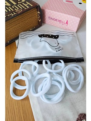Cinderella 25'li Günlük Dayanıklı Yumuşak Beyaz Kadın Lastik Toka 4.5cm - 23 Nisan 29 Ekim Bayramı Saç Tokası
