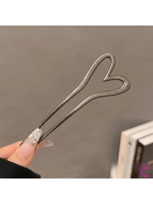 Cinderella Antrasit Gri Kalpli Şık Kadın Metal Saç Topuz Tokası 13CM - Modern Topuz Çubuğu Metal Çubuk Toka