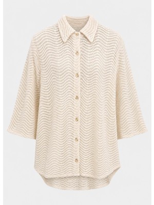 Brandhills KREM Renk Triko Dokulu Ajurlu Oversize Gömlek