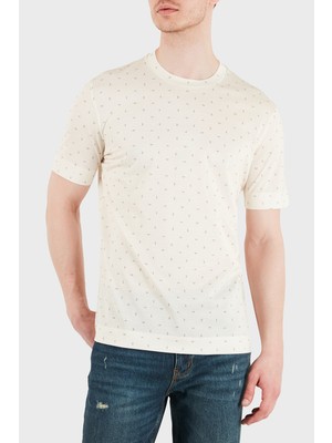 Emporio Armani Erkek Desenli Bisiklet Yaka Kısa Kol Krem T-Shirt EM005270 AF24857-F1198