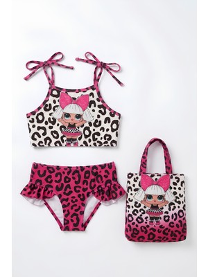 Modanino Kız Çocuk Çantalı 3'lü Mayo Takımı (Çanta+Mayo+Bikini) 3-10 Yaş 12649N